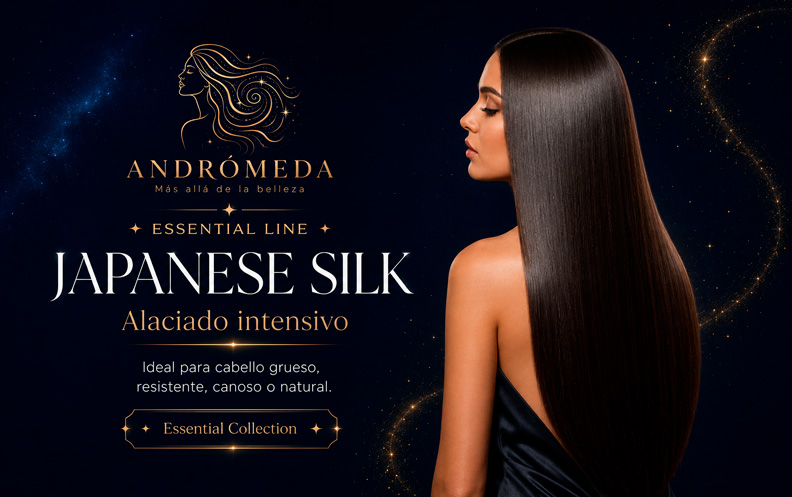Cabello grueso con caída disciplinada y acabado sedoso tras el ritual Japanese Silk